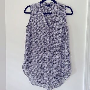H&M Ivory Navy Print Sleeveless Tunic Blouse 6